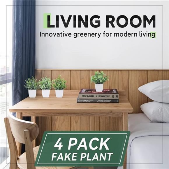 4 Pack Fake Plants Mini Artificial Greenery Potted Plants for Home Decor Indoor - Picture 3 of 6